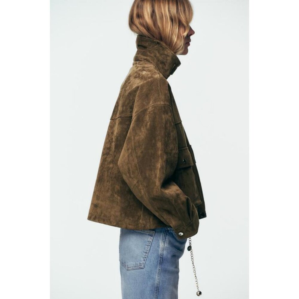 ZARA 100% LEATHER BOMBER JACKET - Picture 4 of 14